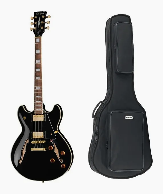 Harley Benton HB-35Plus Black w/Bag visto di fronte