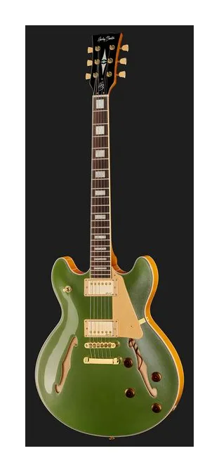 Harley Benton HB-35Plus Metallic Gree w/Bag, manico e tastiera visti di lato