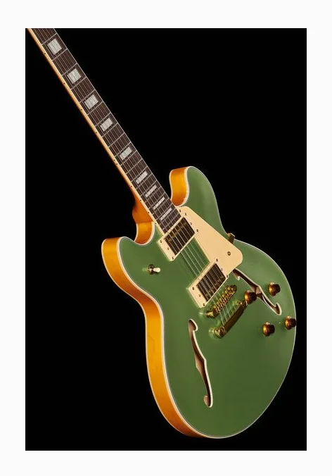 Harley Benton HB-35Plus Metallic Gree w/Bag, manico e tastiera visti di lato