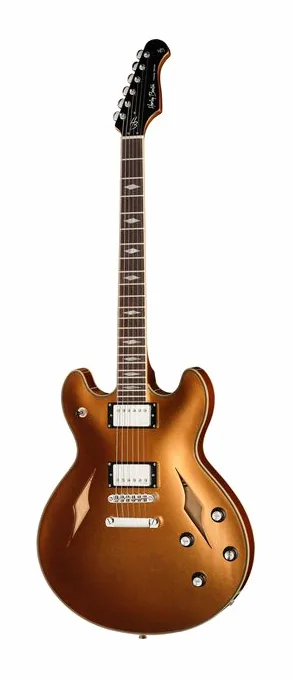 Harley Benton HB-35TL Tesla Golden Mist in primo piano frontale