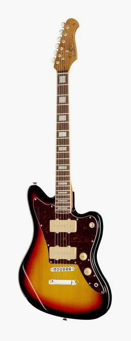 Harley Benton JA-60SB Vintage Series inquadrato di fronte su sfondo neutro