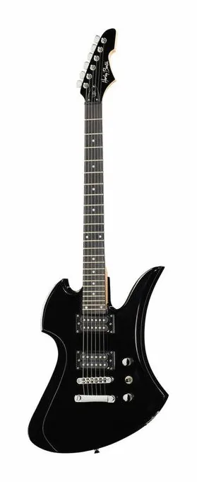 Harley Benton MB-20BK Rock Series inquadrato di fronte su sfondo neutro