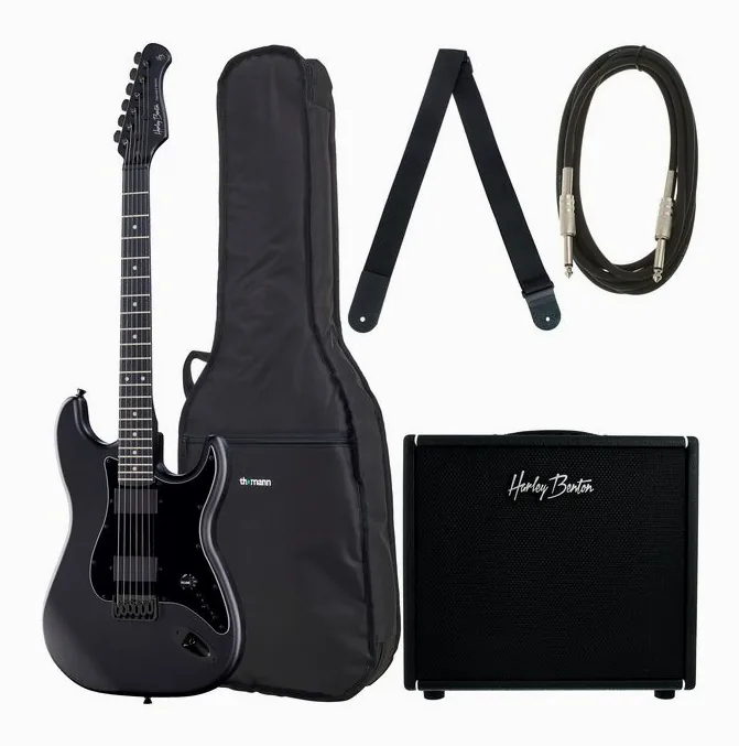 Harley Benton ST-20HH Active SBK DNAFX Amp20 in primo piano frontale
