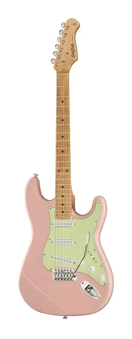 Harley Benton ST-62CC MN Shell Pink inquadrato di fronte su sfondo neutro