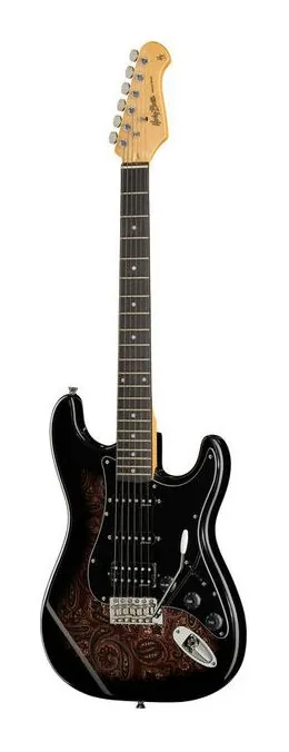 Harley Benton ST-70 Black Paisley in primo piano frontale