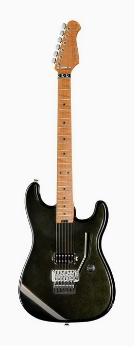 Harley Benton ST-80FR MN Lime Sparkle inquadrato di fronte su sfondo neutro