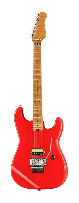 Harley Benton ST-80FR MN Radiant Red inquadrato di fronte su sfondo neutro