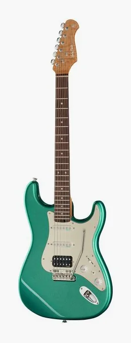 Harley Benton ST-Modern Carlos Asensio CGM inquadrato di fronte su sfondo neutro