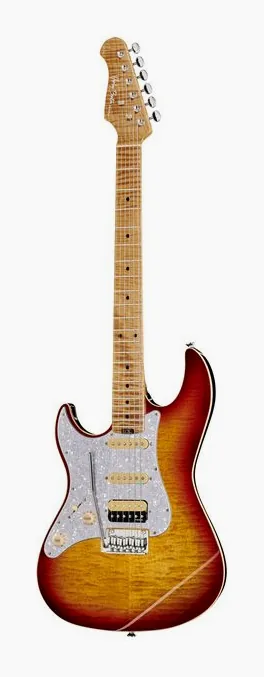 Harley Benton ST-Modern Plus MN HSS LH FBB inquadrato di fronte su sfondo neutro