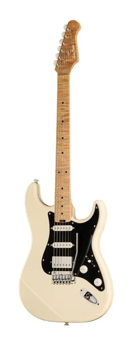 Harley Benton ST-Modern Plus MN HSS OW inquadrato di fronte su sfondo neutro