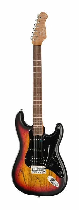 Harley Benton ST-Modern Plus HSS SBBL inquadrato di fronte su sfondo neutro