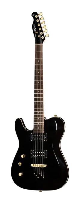 Harley Benton TE-40 LH TBK Deluxe Series inquadrato di fronte su sfondo neutro