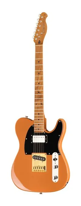 Harley Benton TE-53KR BL Tribute Series inquadrato di fronte su sfondo neutro