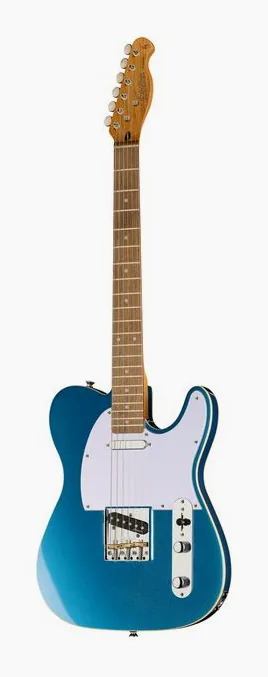 Harley Benton TE-62DB LPB inquadrato di fronte su sfondo neutro