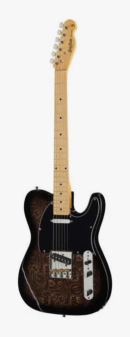 Harley Benton TE-70 Black Paisley inquadrato di fronte su sfondo neutro