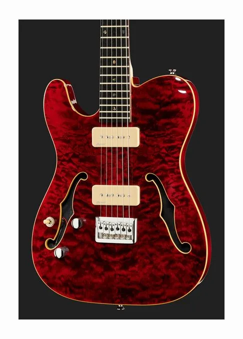 Harley Benton TE-90QM LH Trans Red, profilo laterale del corpo