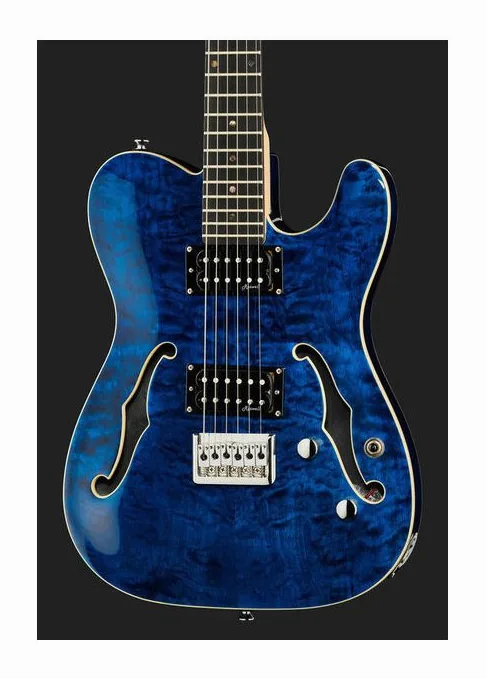 Harley Benton TE-90QM HH Trans Blue, corpo e verniciatura in primo piano