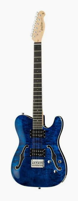 Harley Benton TE-90QM HH Trans Blue in primo piano frontale