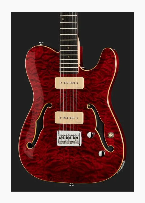 Harley Benton TE-90QM Trans Red, manico e tastiera visti di lato