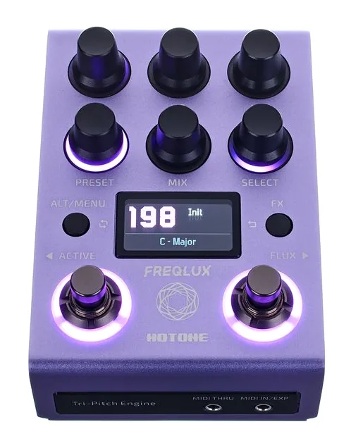 Hotone NP-200 Freqlux TriPitch Engine, grafica del pannello superiore