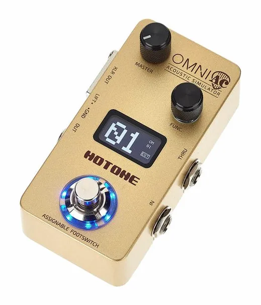 Hotone Omni AC Acoustic Simulator inquadrato di fronte su sfondo neutro