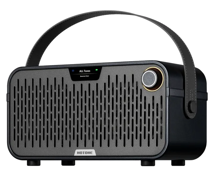 Hotone Pulze Jr. Black inquadrato di fronte su sfondo neutro