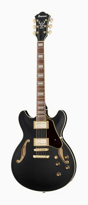 Ibanez AS73 G BKF inquadrato di fronte su sfondo neutro