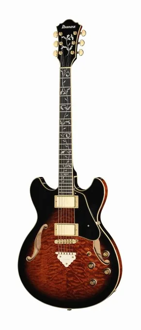 Ibanez AS93QMSP-DBS inquadrato di fronte su sfondo neutro