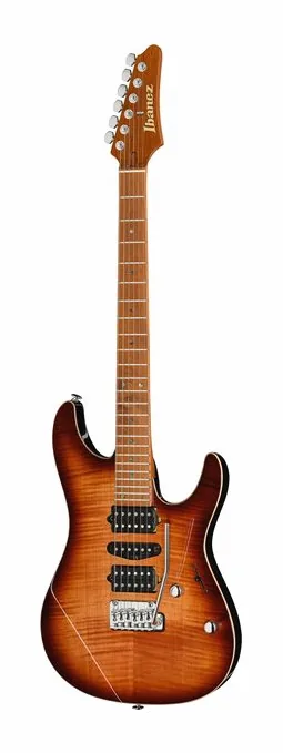Ibanez AZ2407F-BSR inquadrato di fronte su sfondo neutro