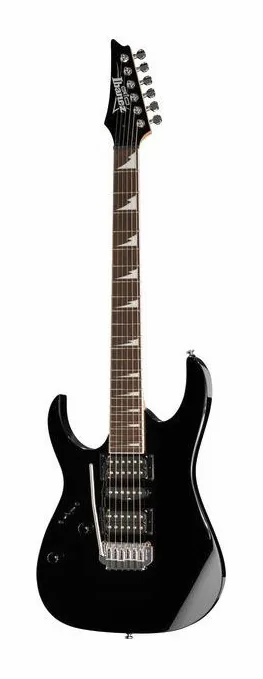 Ibanez GRG170DXL-BKN Lefthand inquadrato di fronte su sfondo neutro