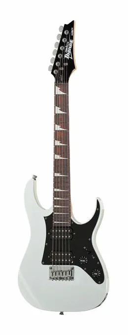 Ibanez GRGM21-WH E-Guitar Micro fotografato frontalmente
