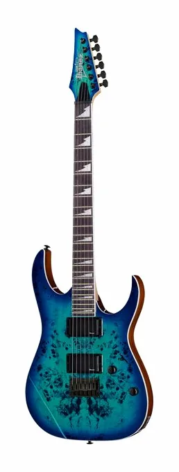 Ibanez GRGR221PA-AQB inquadrato di fronte su sfondo neutro