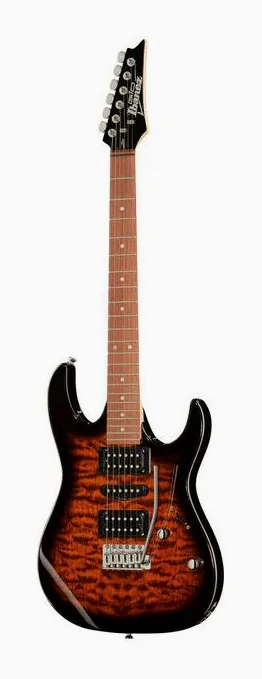 Ibanez GRX70QA-SB GIO inquadrato di fronte su sfondo neutro