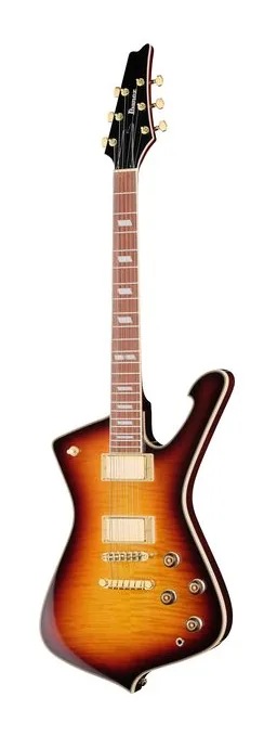 Ibanez IC420FM-VLS inquadrato di fronte su sfondo neutro