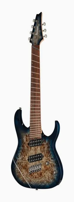 Ibanez RGMS7PB-CBS inquadrato di fronte su sfondo neutro