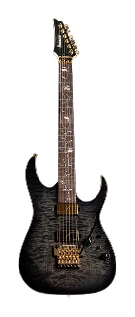 Ibanez RGR8820QM-BRE j.custom inquadrato di fronte su sfondo neutro