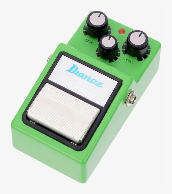 Ibanez TS9 inquadrato di fronte su sfondo neutro