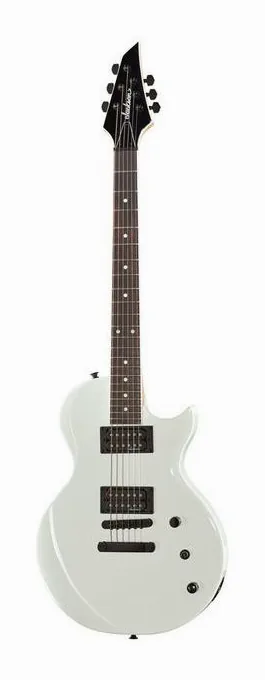 Jackson JS22 AH SC Monarkh Snow White inquadrato di fronte su sfondo neutro