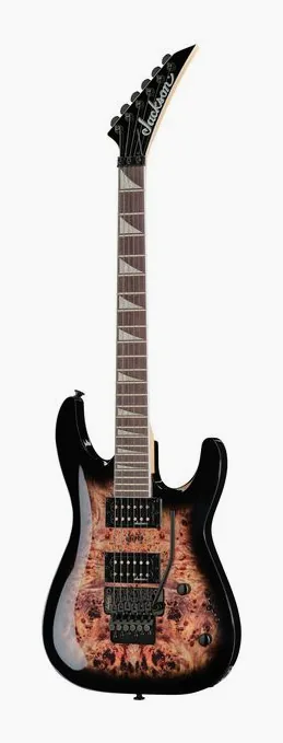 Jackson JS32 DKAP TR Black Burst inquadrato di fronte su sfondo neutro