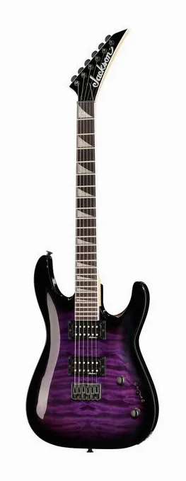 Jackson JS32Q DKA HT Trans.PurpleBurst inquadrato di fronte su sfondo neutro