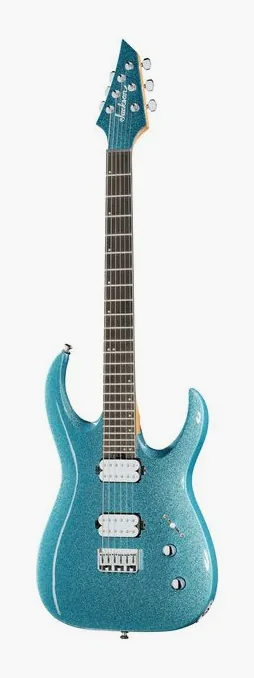 Jackson Pro MM Jugg HT 6 Blue Sparkle inquadrato di fronte su sfondo neutro