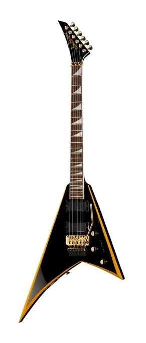 Jackson RRX24 Black with Yellow Bevels in primo piano frontale