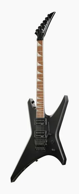 Jackson Warrior WRX24 Satin Black inquadrato di fronte su sfondo neutro