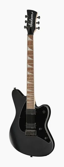 Jackson X Series Surfcaster HT6 STN BK inquadrato di fronte su sfondo neutro