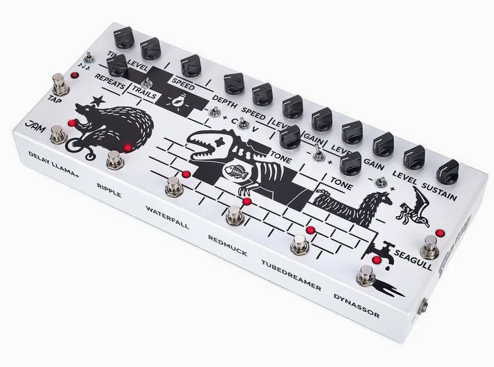 JAM pedals Pink Flow inquadrato di fronte su sfondo neutro