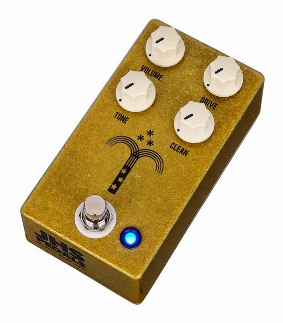 JHS Pedals Morning Glory Clean Overdrive inquadrato di fronte su sfondo neutro