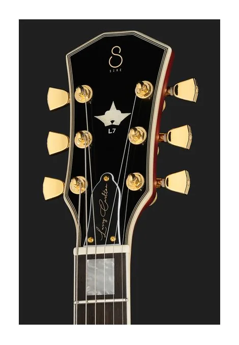 Larry Carlton L7 Dx Amber Burst, paletta con meccaniche e logo