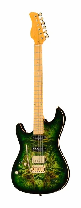 Larry Carlton S10 HSS Transparent Green LH in primo piano frontale