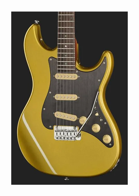 Larry Carlton S7 Metallic Gold New Gen, manico e tastiera visti di lato