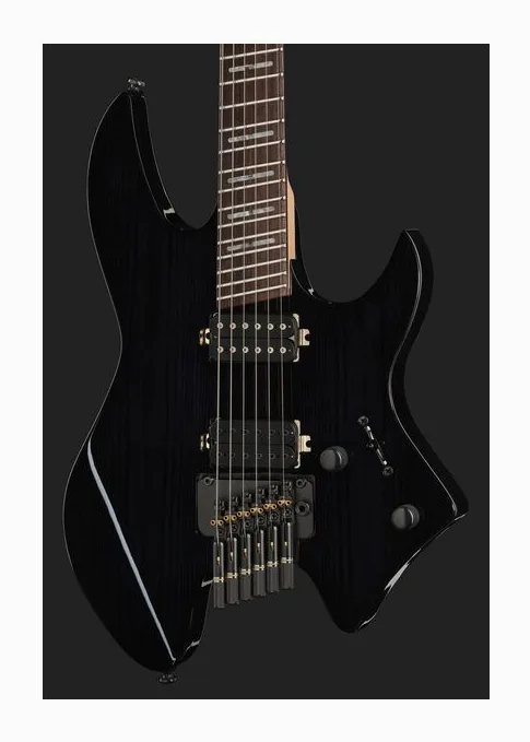 Larry Carlton X6 Headless 6 Trans Black, corpo e verniciatura in primo piano